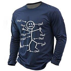 Men's Long Sleeve Graphic T-Shirt with Funny 'Ow!' Aches  Pains Design