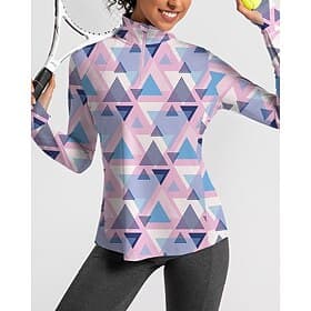 Women's Geometric Golf Polo Shirt Tennis Shirt Long Sleeve Print Quarter Zip Pullover UV Protection Elastic Breathable Tennis Golf Pickleball Zip Collar Shirt