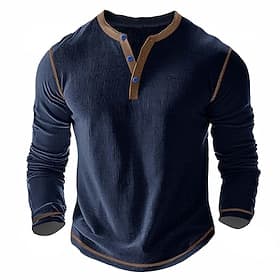 Men's T Shirt Henley Shirt Waffle Knit Tee Tee Top Long Sleeve Shirt Long Sleeve Color Block Solid Fashion Designer Basic Patchwork Henley Casual Vacation Stre