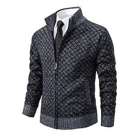 Men's Sweater Dress Sweater Cardigan Sweater Zip Sweater Knit Sweater Ribbed Knit Regular Tops Knitted Ribbed Plain Stand Collar Fashion Shawls Business Casual