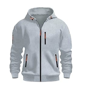 Men's Hoodie Full Zip Hoodie White Light Grey Dark Gray Hooded Plain Zip Up Pocket Daily Sports  Outdoor Holiday Polyester Streetwear Basic Casual Spring Fall