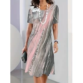 Women's Elegant Party Evening Midi Dress Crew Neck Short Sleeve Shift Dress A Line Dress Casual Daily Tea Regular Fit Ombre Graphic Black Pink Sky Blue Dark Bl