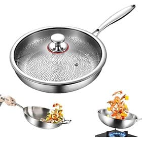 padella martellata in titanio pro con coperchio, padelle antiaderenti multifunzionali ultra resistenti e antigraffio per cucinare in cucina