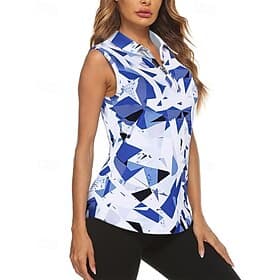Women's Graphic Geometric Sport Shirt Golf Polo Shirt Tennis Shirt Sleeveless Zipper High Elasticity Moisture Wicking Breathable Tennis Golf Pickleball Turndow