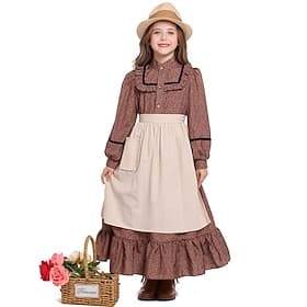 250th Anniversary USA 19th Century 1800s Prairie Dress Pioneer Girl Colonial Pioneer Revolutionary War Costumes Fancy Dress Girls' Halloween Carnival 4th of Ju