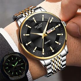 The New Stainless Steel Band Large Dial Fashionable Men'S Business Watch With Ipx7 Water Resistance Luminous Calendar And Day Display Casual Quartz Watch Simpl
