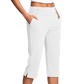 Women's Slacks Cozy Leggings Casual Athletic Calf-Length Natural Plain Side Pockets Split Comfy Breathable Yoga Casual Daily Black White Navy Blue Ocean Blue S