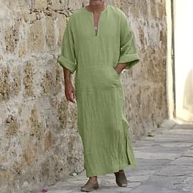 Men's Pajamas Sleepwear Bath Gown Plain Fashion Stylish Classic Home Daily Bed Cotton Comfort Soft V Neck Long Sleeve Summer Spring Black White