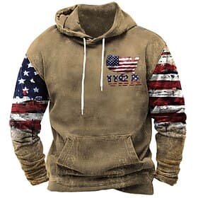 Men's Hoodie Black Army Green Navy Blue Blue Brown Hooded National Flag Pocket Sports  Outdoor Daily Holiday Polyester Streetwear Basic Casual Spring Autumn /