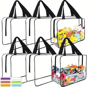 6-Pack Transparent PVC Zipper Storage Bags, Reusable Large Capacity Organizer Bags for Home Storage, Travel, Beach, and Luggage Packing