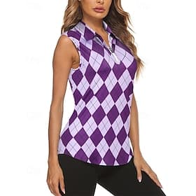 Women's Graphic Plaid / Check Sport Shirt Golf Polo Shirt Tennis Shirt Sleeveless Zipper High Elasticity Moisture Wicking Breathable Tennis Golf Pickleball Tur