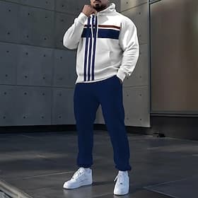 Men's Striped 2pcs 3D Sweatshirt Sets Tracksuit Hoodie Sweatshirt Long Sleeve Long pants Hooded Casual Daily Athleisure 3D Print Drawstring Hooded Spring Fall