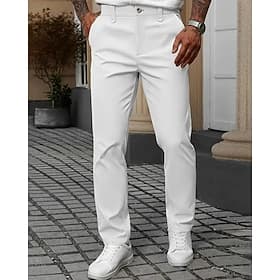 Men's Dress Pants Trousers Chinos Pocket Buttons Plain Comfort Formal Party Work Fashion Classic Style Black White Micro-elastic
