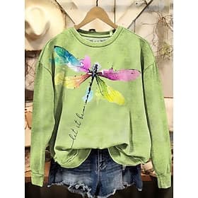 Women's Sweatshirts Print Graphic Animal Casual Long Sleeve Crew Neck Regular Tops Casual Street Dailywear Blue Purple Green Fall Winter