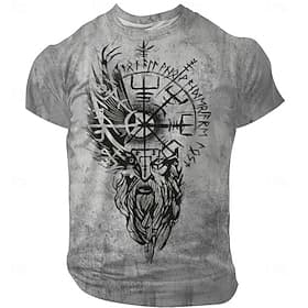 Men's Viking T Shirt Short Sleeve T shirt 3D Print Crew Neck Shirt Retro Vintage Gothic Street Casual Daily Black Red Blue Summer Spring All Seasons Clothing A