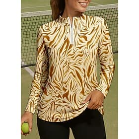 Women's Zebra Shirt Sport Shirt Golf Polo Shirt Tennis Shirt Long Sleeve Zipper Floral UPF50 UV Resistant High Elasticity Moisture Wicking Breathable Tennis Go
