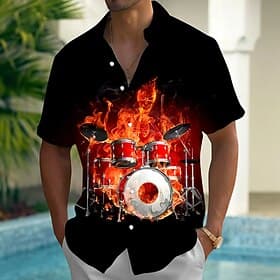 Homme Maîtres du conseil d'administration Flamme Instrument de musique Chemise Chemise d'été Chemise Boutonnée Manche Courte Mode Décontractée Extérieur Vacanc