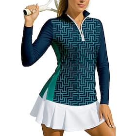 Women's Geometric Sport Shirt Golf Polo Shirt Tennis Shirt Tennis Tee Long Sleeve Zipper Floral UPF50 UV Resistant High Elasticity Moisture Wicking Breathable thumbnail 2
