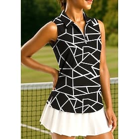 Women's Geometric Marble Tops Sport Shirt Golf Polo Shirt Tennis Shirt Sleeveless Zipper UPF50 UV Resistant High Elasticity Moisture Wicking Breathable Tennis