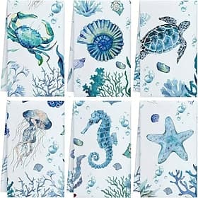 6PCS Sea Turtle and Ocean Animal Kitchen Towels Set, Ultra Soft Absorbent Microfiber Dishcloths for Cooking, Baking, and Cleaning, Decorative Kitchen Towels fo