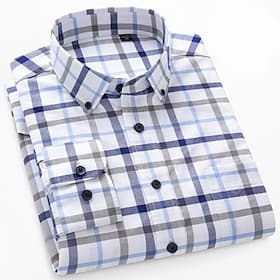 Men's Shirt Dress Shirt Button Down Shirt Oxford Shirt Plaid Shirt Collared Shirt Plaid / Check Daily Wear Corporate Clothing Dark Navy Navy Blue Blue Green Lo