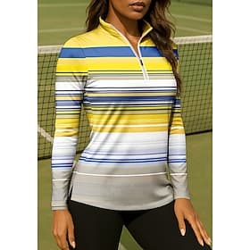 Women's Geometric Stripes Shirt Sport Shirt Golf Polo Shirt Tennis Shirt Long Sleeve Zipper Floral UPF50 UV Resistant High Elasticity Moisture Wicking Breathab thumbnail 2
