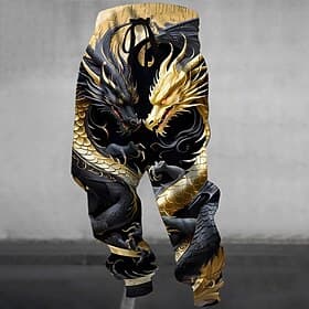 Men's Animal Dragon Sweatpants Joggers Trousers Mid Waist Drawstring Elastic Waist Casual Jogging Streetwear Workout Athletic Sweatpants with Pockets Spring Fa