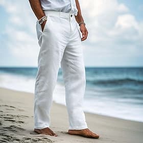 Men's Linen Pants Trousers Dress Pants Summer Pants Baggy Pants Front Pocket Straight Leg Plain Comfort Breathable Full Length Formal Business Holiday Vacation