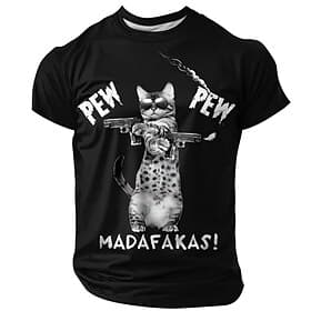 Men's Cat Funny T Shirt Short Sleeve T shirt 3D Print Crew Neck Shirt Fashion Daily Street Casual Daily Black Blue Green Summer Spring All Seasons Clothing App
