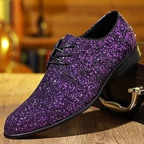 Men's Purple Glitter Lace-up Party Shoes – Bold Statement Formal Footwear for Prom Nights, Stage Performances and Holiday Celebrations