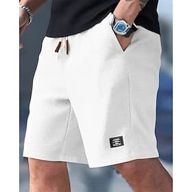 Men's Waffle Shorts Shorts Summer Shorts Casual Shorts Pocket Elastic Waist Drawstring Plain Comfort Breathable Knee Length Outdoor Vacation Sport Casual Black