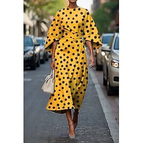 Women's Long Dress Maxi Dress Swing Dress Summer Dress Elegant Batwing Sleeve Daily Regular Fit Floral Geometric 3/4 Length Sleeve Crew Neck Black Yellow Pink