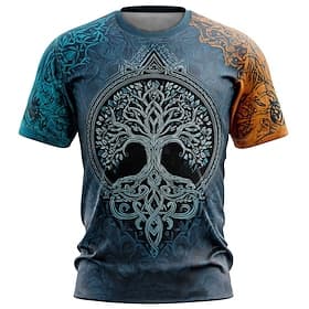 Men's 3D Celtics Tree Of Life T Shirt Short Sleeve T shirt 3D Print Crew Neck Shirt Viking Designer Casual Party Street Blue Yellow Brown Summer Spring Clothin