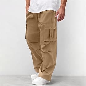 Men's Cargo Pants Trousers Drawstring Elastic Waist Multi Pocket Plain Wearable Daily Outdoor Camping  Hiking Fashion Classic Blue Black