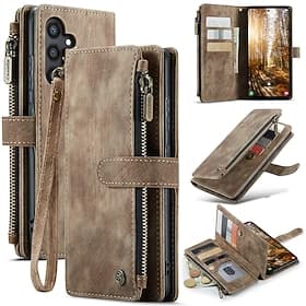 Phone Case For Samsung Galaxy S25 S25 Edge S24 S24 FE S23 Ultra Plus S22 Plus  Ultra A56 A36 A16 A55 5G Wallet Case Zipper with Lanyard Kickstand TPU PU Leathe