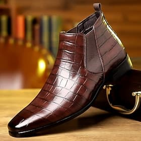 Men's Crocodile Texture Faux Leather Chelsea Boots – Glossy Slip-on Ankle Shoes for Business Casual Looks, Lounge Events and Date Nights