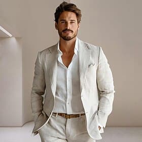 Men's 100% Linen Blazer Jacket Wedding Party Anniversary Summer Spring Linen Solid Color Single Breasted One-button Blazer Blue Beige