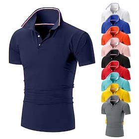 Men's Golf Shirt Pique Polo Shirt Casual Business Ribbed Polo Collar Short Sleeve Fashion Basic Solid Color Buttons Summer Spring Fall Regular Fit Black Pink