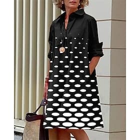Women's Midi Dress Shirt Dress Casual Dress Fashion Modern Daily Beach Weekend Regular Fit Dot Long Sleeve Shirt Collar Black White Red Spring Fall