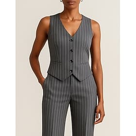 Dames Kostuumvest Feest Formeel Werk Kleding Elegant Krijtstreep Mouwloos V-hals Enkele rij knopen
