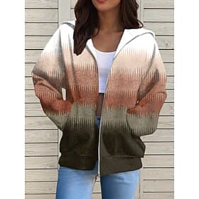 Women's Hooded Sweatshirt Jacket Long Sleeve Zip Up Hoodie With Pocket Lightweight Casual Micro-elastic Geometric Active Front Pocket Red Blue Purple Brown Gre