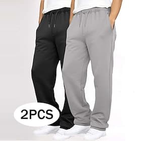 Men's Sweatpants Fleece Pants Trousers Straight Leg Sweatpants Drawstring Elastic Waist Baggy Plain Comfort Warm Full Length Outdoor Casual Daily Sports Fashio