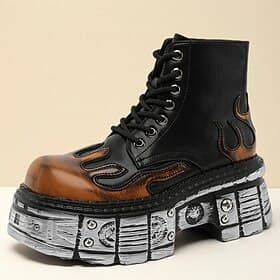 Men's Gothic Flame Platform Combat Boots – Steampunk Chunky Sole Lace-Up Ankle Boots for Punk Rock Parties  Cosplay