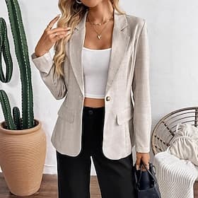 Femmes Blazer Confortable Respirant Avec Poches Mode Moderne Uni Travail Quotidien Régulier Col Rabattu Coupe régulière manche longue Vêtements d'extérieur Kak