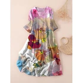 Women's Midi Dress T Shirt Dress Tee Dress A Line Dress Summer Dress Vacation Casual Beach Date Summer Dress Regular Fit Floral Graphic Short Sleeve Crew Neck