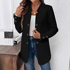 Women's Blazer Comfortable Breathable Buttons Fashion Modern Plain Work Daily Regular Stand Collar Regular Fit Long Sleeve Outerwear Black White Gray Fall Wint