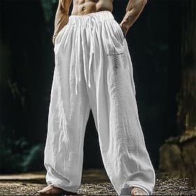 Homme Pantalons en Lin Pantalons Pantalon d'été Pantalons de Plage Avec Poches Taille Élastique Cordon de serrage Uni Confort Respirant Vacances Quotidien Fête