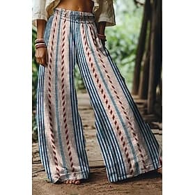 Women's Culottes Wide Leg Vacation Vintage Ethnic Style Full Length High Waist Graphic Stripe Abstract Quick Dry Breathability Soft Inelastic Casual Outdoor Va