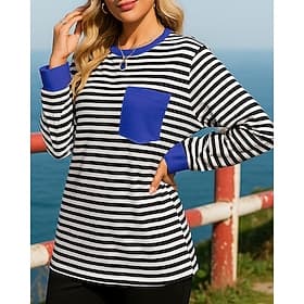 Women's Stripes Pullover Sweatshirt Casual Tops Fall Pocket Long Sleeve Athleisure Fashion Running Outdoor Jogging Fitness Blue Pink Red Sportswear Activewear