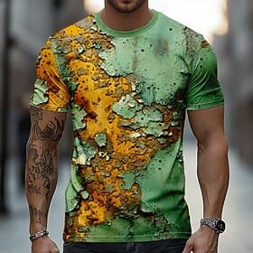 Men's Optical Illusion 3D T Shirt Short Sleeve T shirt 3D Print Crew Neck Shirt Exaggerated Designer Party Street Casual Yellow Brown Green Summer Spring All S